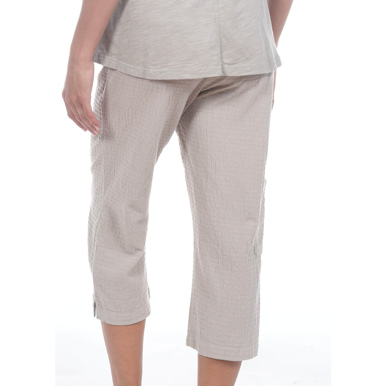 Pantalon Capri Léger Eskandar - Taille 2, Tissu Seersucker Bleu, 100% Coton