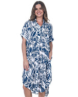 Blue & white flourish floral print shirt dress. 