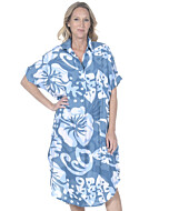 Blue & white double hibiscus print shirt dress. 