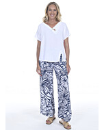 Featuring a long, wide flare from the waist down to the ankle, offering a comfortable and breezy look.