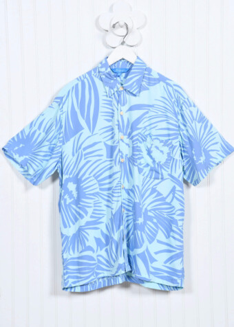 Blue and green mixed flower mens aloha shirt.