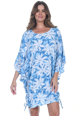 Meet our blue tiare print lightweight dress makes the perfect swim cover up.