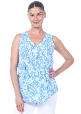 With a V neck and button front this pleat tank is easy to pull on.