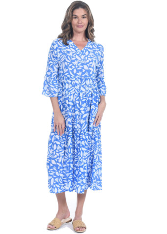 The loli dress is our newest maxi, perfect for your next resort getaway. Made of lightweight rayon voile it features a v- neck and bell sleeves. Pullover styling, with a high waistline and a gathered ruffle bottom. Size small measures 48" from shoulder to