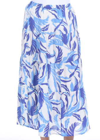 Purple paia palms four tiered skirt falls below the knees.