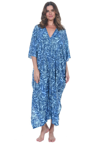 Island fashion resort wear for the tropics print Floral Caftan designed in Hawaii.