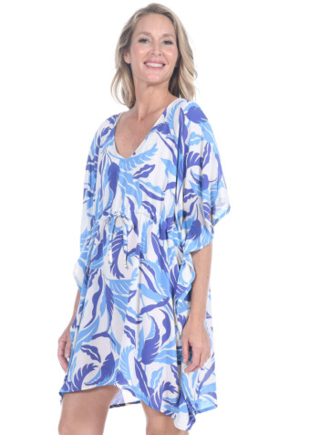 The purple paia palms tropez top is a breezy caftan that fits all sizes.