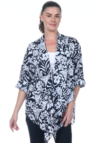 Black and white blossom print long paradise jacket.