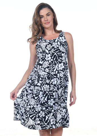 Meet the short tier dress features a sleek scooped neckline and a comfortable natural waistline. 